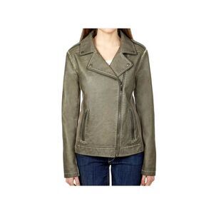 Sebby Collection Vegan Leather Moto Style Jacket Taupe Size Medium
